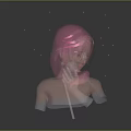 Pink Haired Female Character Holding Microphone Against Gray Background With Small Dots