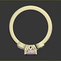 Gold Double Band Rings With Pink Rectangular And Round Gemstones Butterfly Detail