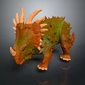Realistic Ceratopsian Dinosaur Model With Green Orange Skin Spiked Back And Horned Head