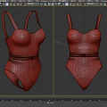 Stylish Orange One Piece Swimsuit With Spaghetti Straps and Waist Belt With Golden Buckle Design