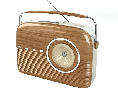 Vintage Wooden Radio Speaker With Classic Design Handle And Antenna Portable Audio Device 3d model
