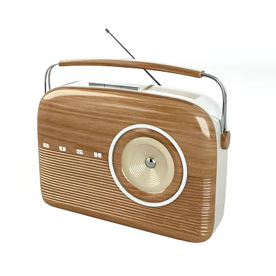 Vintage Wooden Radio Speaker With Classic Design Handle And Antenna Portable Audio Device 3d model