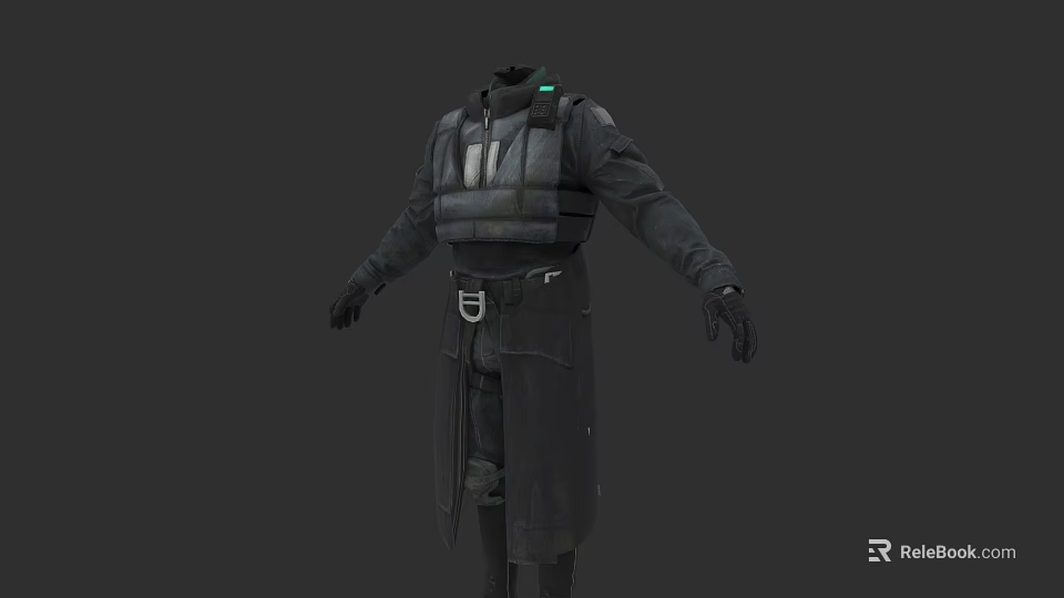 Futuristic Sci Fi Character Wearing Black Long Coat With Armor And Belt 3d model 