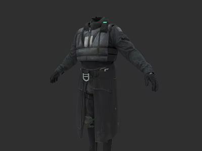 Futuristic Sci Fi Character Wearing Black Long Coat With Armor And Belt 3d model