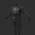 Futuristic Sci Fi Character Wearing Black Long Coat With Armor And Belt
