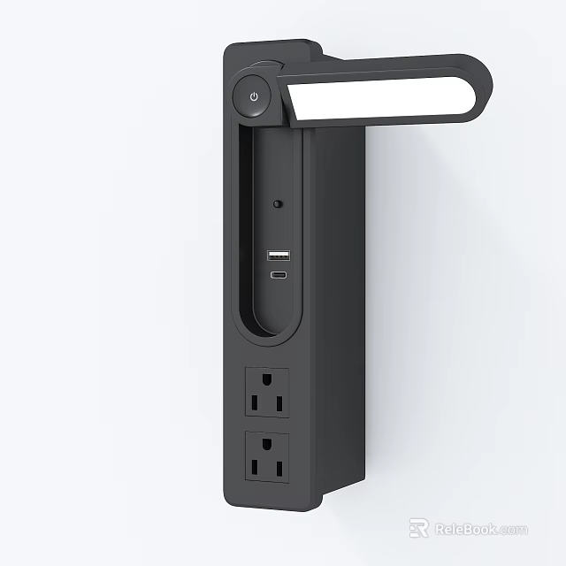 Modern Black Switch Panel with USB Ports Power Outlets and LED Light 3d model 