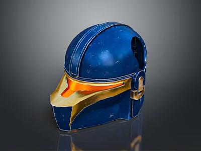 Blue And Gold Tactical Weapon Helmet With Warrior Inspired Design And Reflective Surface 3d model