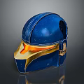 Blue And Gold Tactical Weapon Helmet With Warrior Inspired Design And Reflective Surface