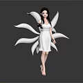 Game and Movie Character Fairy with Long Brown Hair White Dress Blue Petal Wings Barefoot