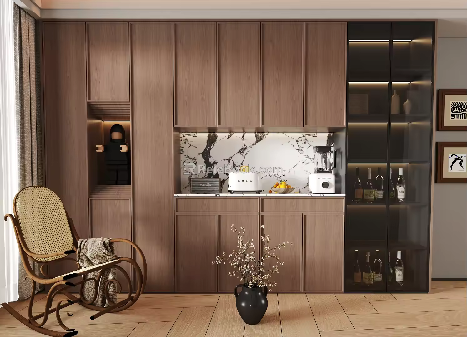Middle Ancient Style Wine Cabinet Sideboard Single Chair 3d model
