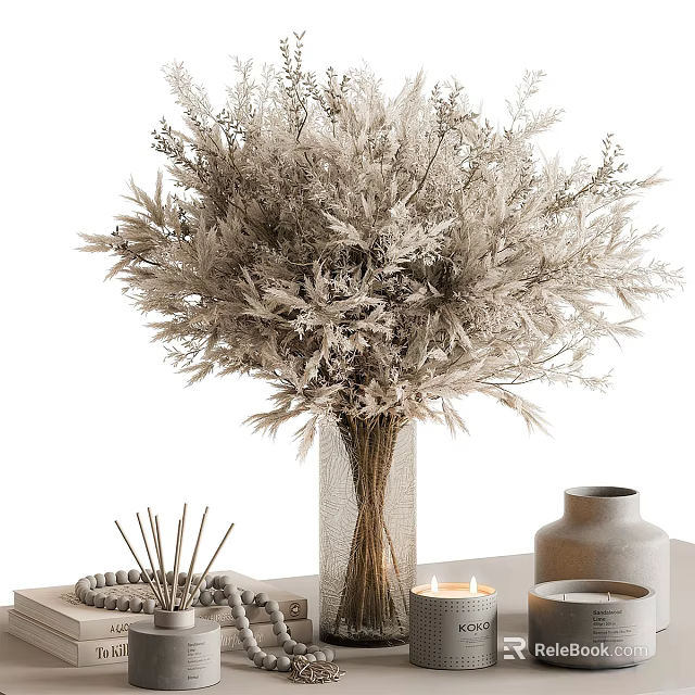 Elegant Decorative Ornament Set With Dried Flower Bouquet Vase Incense Sticks And Candles 3d model 