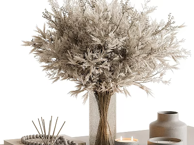 Elegant Decorative Ornament Set With Dried Flower Bouquet Vase Incense Sticks And Candles 3d model
