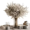 Elegant Decorative Ornament Set With Dried Flower Bouquet Vase Incense Sticks And Candles