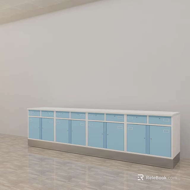 Modern Medical Storage Cabinet With Multiple Blue Doors And White Frame 3d model