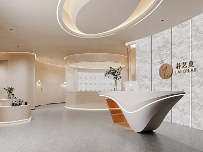 Elegant Modern Beauty Salon Interior With Marble Wall And Reception Desk 3d model