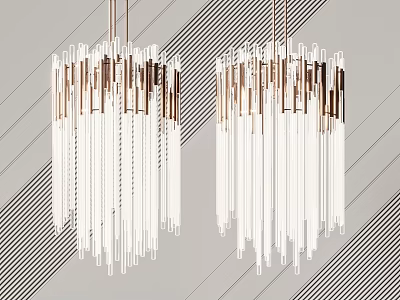 Modern Glass Chandelier with Vertical Crystal Strips and Polished Metal Frame Design 3d model