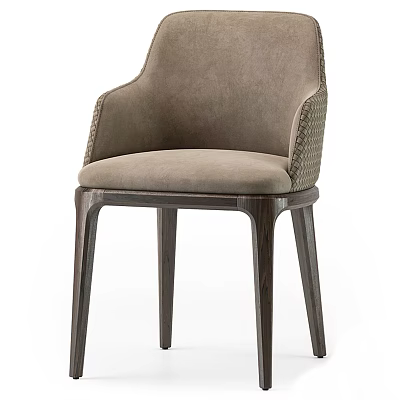 Elegant Modern Dining Chair With Upholstered Seat Woven Backrest And Solid Wooden Legs 3d model