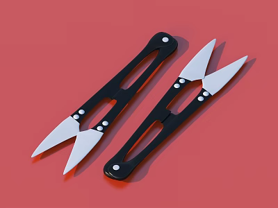 Household Scissors With Black Handles White Blades And Modern Design On Red Background 3d model