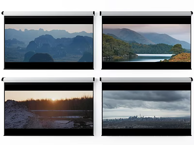 Projection Monitoring With Various Scenes On Projection Screens Including Landscapes And Urban Views 3d model