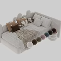 Modern Kids Bed With Curved Headboard Soft Pillows Knit Blanket And Color Options