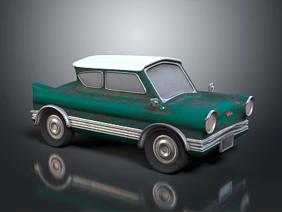 Vintage Green Toy Car With White Roof And Metallic Body Design 3d model