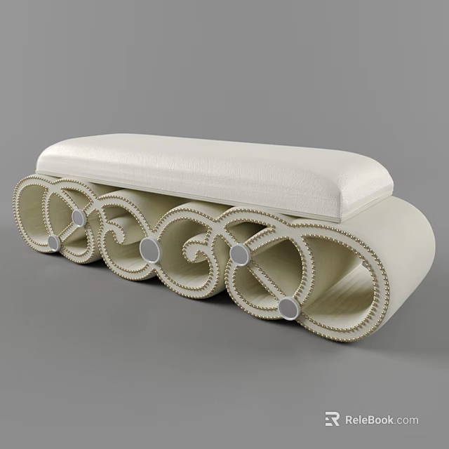 Stylish Sofa Bench With White Padded Seat And Curved Woven Base Design 3d model 