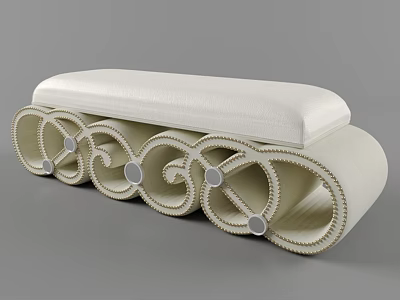 Stylish Sofa Bench With White Padded Seat And Curved Woven Base Design 3d model