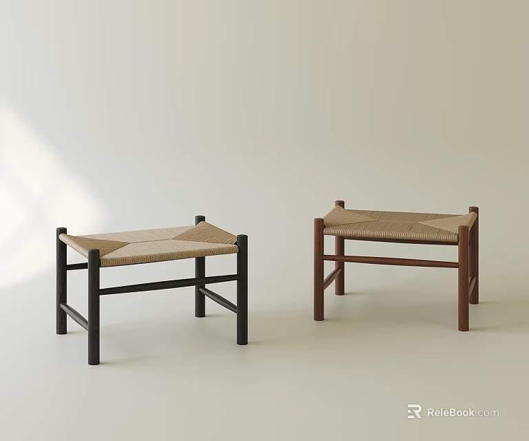 Modern Woven Stools With Black and Brown Wooden Frames Simple Design for Home 3d model 