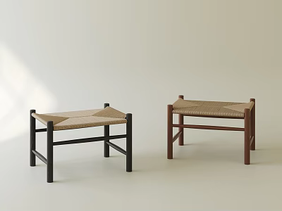 Modern Woven Stools With Black and Brown Wooden Frames Simple Design for Home 3d model