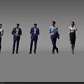 Group of Business Professionals in Formal Attire Holding Documents Using Phones and Talking