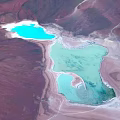 Aerial View Of Stunning Garden Landscape With Colorful Lakes And Diverse Landforms