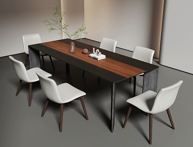 Modern square dining table and chair combination 3d model