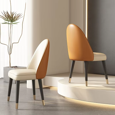 Modern Minimalist Dining Chairs With White Orange Leather Seats Black Legs Golden Feet 3d model