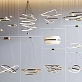 Modern Pendant Lighting Combinations with Circular Spiral and Geometric Interior Designs 3d model