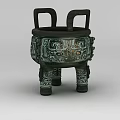 Technology Exhibition Hall Displaying Ancient Bronze Ding With Intricate Patterns And Animal Head Decorations