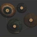 Vintage Glass Bottles With Different Shapes Labels On Dark Reflective Surface