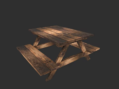 Outdoor Wooden Picnic Table With Attached Benches Natural Wood Finish 3d model