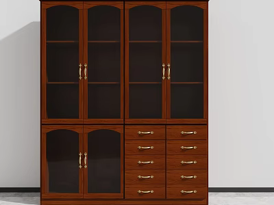 Wooden File Cabinet With Glass Doors Drawers And Metal Handles Classic Design 3d model