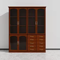 Wooden File Cabinet With Glass Doors Drawers And Metal Handles Classic Design
