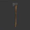 Vintage Axe Weapon With Dark Metal Head And Brown Wooden Handle On Dark Background