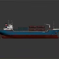 Blue And Brown Cargo Ship With Deck Loaded Pipe Containers And Masts