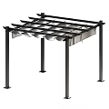 Outdoor Garden Pergola With Black Metal Posts And Wavy Canopy Roof Structure