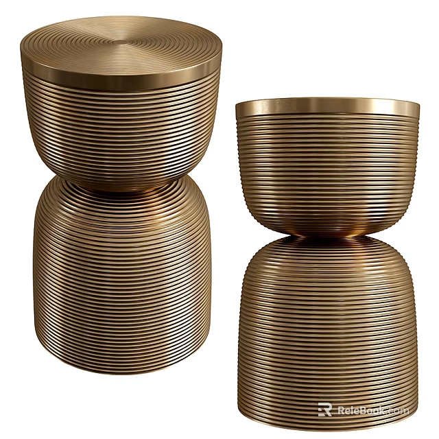 Elegant Modern Golden Metal Side Table Featuring Vertical Stripes Decorative Design 3d model