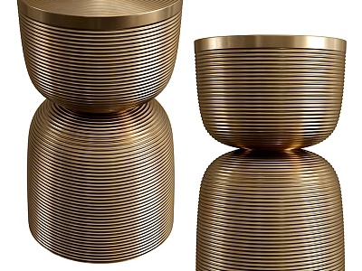 Elegant Modern Golden Metal Side Table Featuring Vertical Stripes Decorative Design 3d model