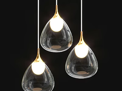 Modern Glass Chandelier With Golden Accents Teardrop Shape Three Hanging Pendant Lighting Design 3d model