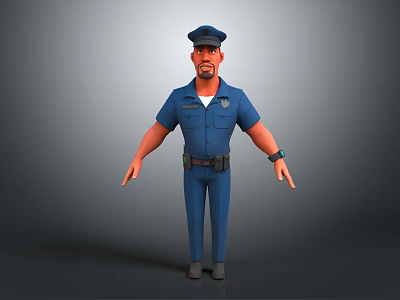 3D Police Officer Character Model in Blue Uniform With Cap and Badge 3d model