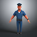 3D Police Officer Character Model in Blue Uniform With Cap and Badge