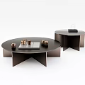 Modern Round Coffee Table With Star Shaped Base And Tray Candle Holders 3d model