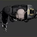 Futuristic Warrior Character Wearing Black Mechanical Armor With Bionic Enhancements
