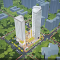 Modern Birds Eye View Urban Planning With Tall Buildings Green Spaces And Roads